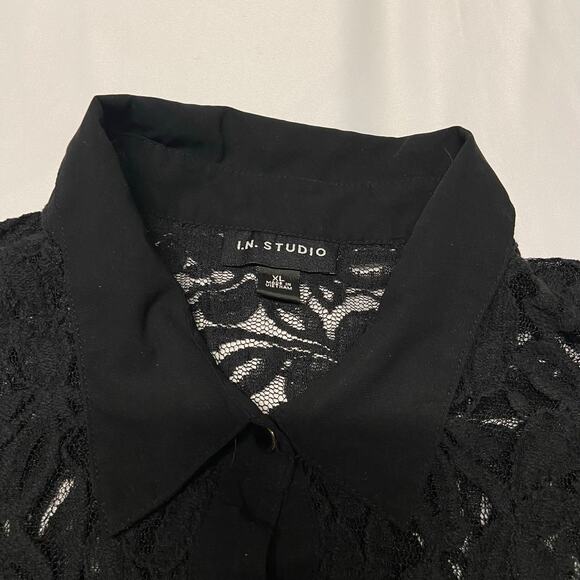 I.N. Studio Top Cover Up See Through Long Sleeve XL Black - Picture 4 of 7